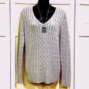 St Johns Bay Light Gray Cable Knit Sweater Women’s Size Large